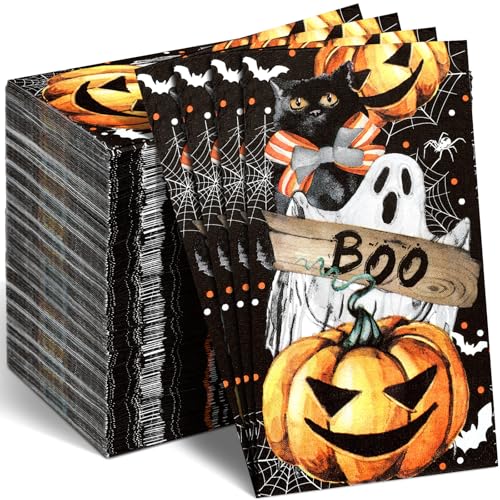 Serviettes jetables en papier Halloween pour invités Thanksgiving et repas d'automne