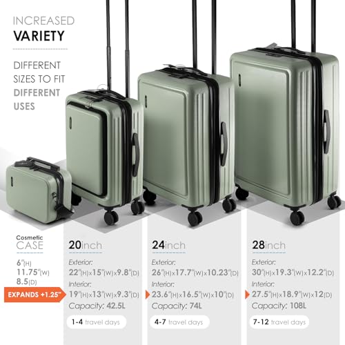 Image of Hard Shell Luggage Sets with Spinner Wheels 4 Piece, Expandable Large Suitcases with TSA Lock, Travel Large Suitcase Set, Sage Green Luggage Set