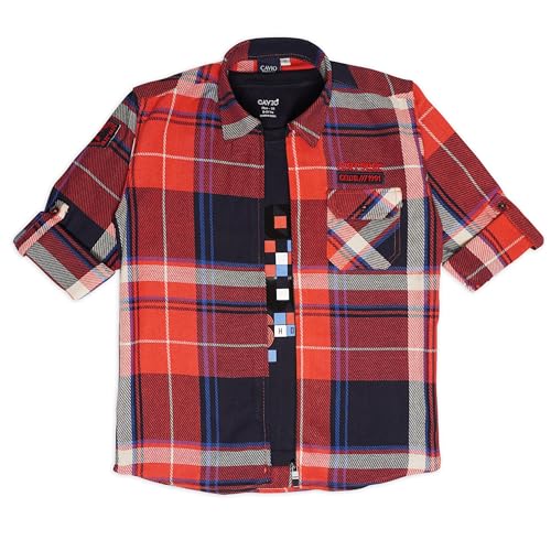 Image of CAVIO Boys Regular Fit Checkered Casual Shirt with T-Shirt
