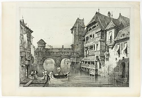 Peinture murale Nuremberg Samuel Prout toile salon 60x90cm
