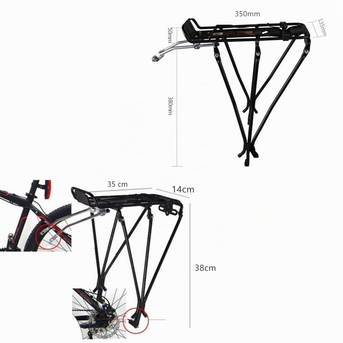 ETOPARS Fahrrad Heckträger Touring Carrier Cargo Frame-Mounted für Mountainbike Schwerere Oberseite Lasten