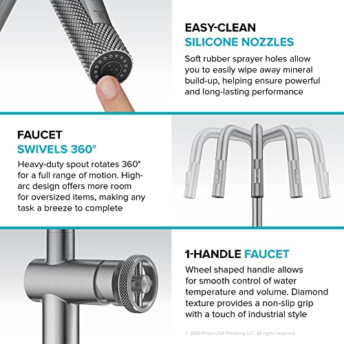 Kraus Urbix Industrial Pull-Down Single Handle Kitchen Faucet In Black Stainless Steel, Kpf-3126Sb #TOP2