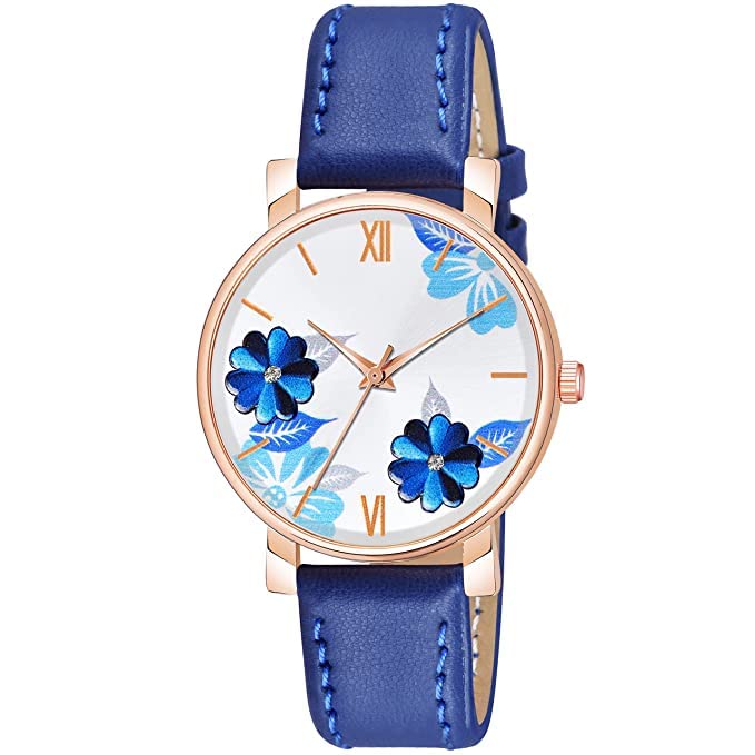 Endeavour Branded Analogue Stylish Flower Dial Leather Belt Watch for Women or Girls (Blue) (B0B6VZHP65) Amazon Price History, Amazon Price Tracker