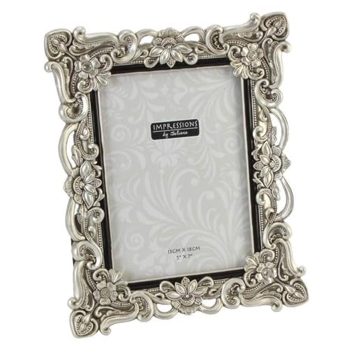 Impressions - Antique Silver - Floral Resin Frame with Crystals - 5" x 7"