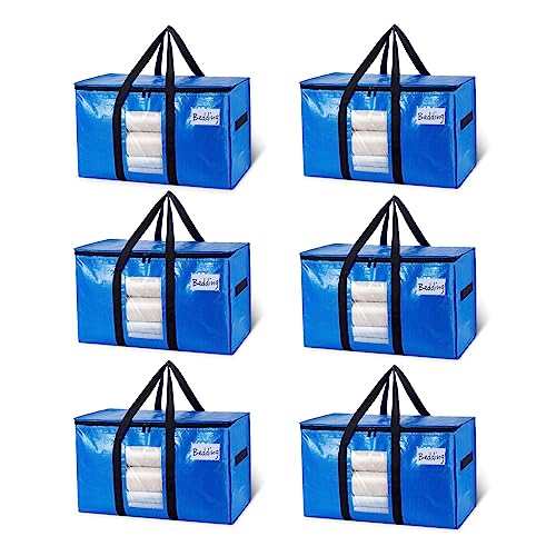 Image of TAILI Extra Large Moving Bags, 6 Pack Blue Heavy Duty Totes For Storage with Visible Window, Wrap Around Handles, Storage Bags for Space Saving, Alternative to Moving Boxes