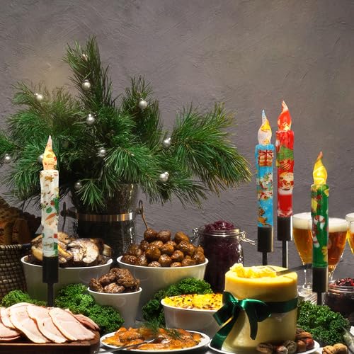 Image of Christmas Candlesticks Flameless Taper Candle,Gedengni 4pcs Red LED Tapered Candles Remote Dipped Candle 6inch Green Battery Chandelier for Enchanting Weddings and Harry Potter Inspired Vigils(CHMAS)