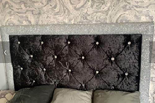 Colchester Bumper Gliter Headboard Finished in Plush Fabric & Crushed Velvet 26'' Height (6ft Super King Size, Silver Crushed Velvet)