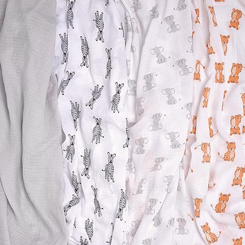 Image of Aden by aden + anais Swaddle Blanket, Muslin Blankets for Girls & Boys, Baby Receiving Swaddles, Ideal Newborn Gifts, Unisex Infant Shower Items, Toddler Gift,Wearable Swaddling Set,4 Pk,Safari Babes
