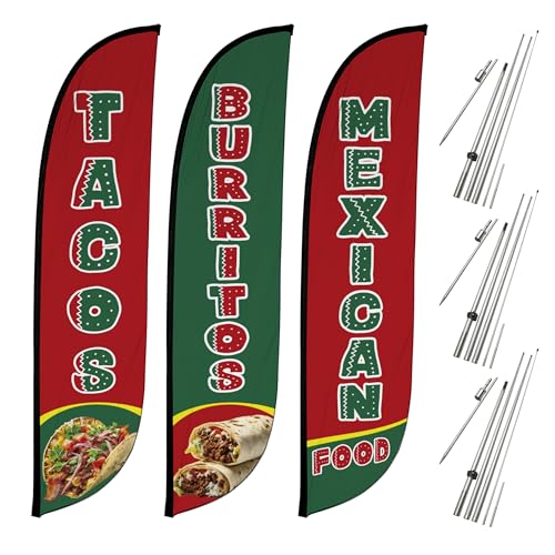 Image of LookOurWay Mexican Themed Feather Flag Pole, Tacos /Burritos /Mexican Food