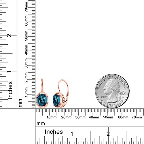 Gem Stone King 18K Rose Gold Plated Silver London Blue Topaz Dangle Earrings For Women (3.60 Cttw, Gemstone Birthstone, Oval 9X7MM)2