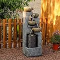 44.09''H Outdoor Garden Water Fountain with LED Lights Bowl Cascading Floor Standing Waterfall Fountains Indoor 5-Tiered Water Feature Decor for Backyard Lawn Porch Deck