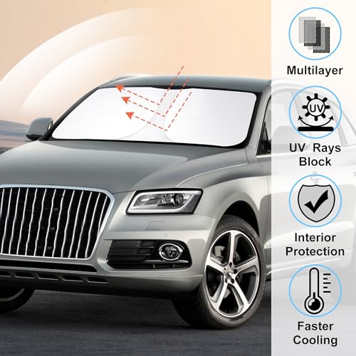 Image of Windshield Sun Shade Custom Fit for 2009-2017 Audi Q5 /2014-2017 Audi SQ5 Accessories Foldable Sunshade Sun Blocker Protect Car from Sun Rays & Heat Damage Keep Car Cooler