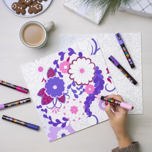 Image of POSCA Canvas Paint by Number Kit, Lilac Dream - 8 Acrylic Markers with 2 Pre-Drawn Canvases - Gift Set for Artists, Adults and Kids