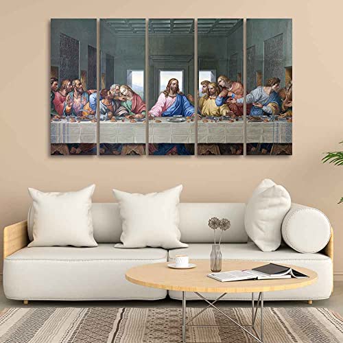 Image of VIBECRAFTS Last supper of Jesus 5 Pieces Canvas Wall Painting For Home|Office|Living Room|Gift (PTVC5Pcs4 8613NN)