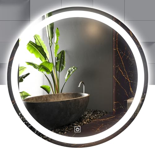 Listado de Iluminación para tocador favoritos de las personas. 46 Raganet Espejo Redondo con Luz LED, 3 Tonos de Luz Fría, Cálida, Neutra, Atenuable, Interruptor Táctil, Montaje en Pared, para Baño o Tocador (Redondo 50 cm)