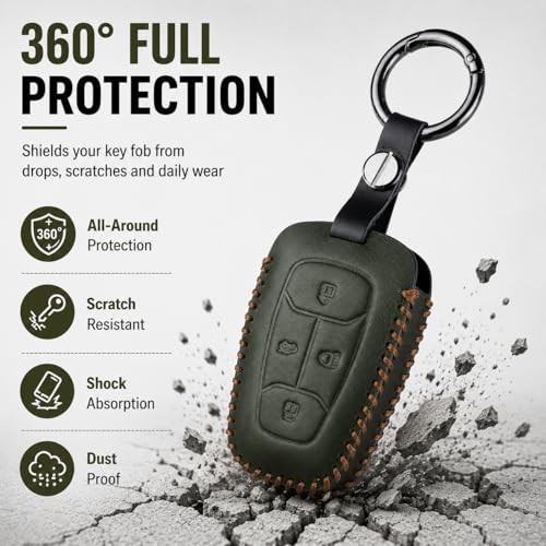 Image of JVCV Car Styling Soft Handmade Leather Key Cover Compatible with Tata Nexon, Harrier, Tiago EV, Altroz, Tigor, Safari, Nexon EV, Punch, Punch EV 4 Button Smart Key (Green)