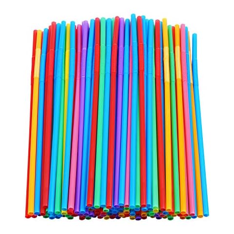 CVNDKN 200 Pcs Colorful Plastic Long Flexible Straws Cover