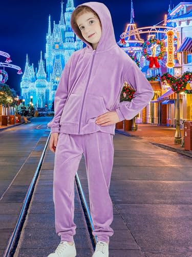 MessBebe Girls Sweatsuits Velour Tracksuit 2 Piece Outfits Tracksuit Zip Up Hoodie Sweatshirt Sportswear Jogging Set4
