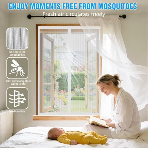 Miniatura 3 de Mosquitera Ventana Magnetica 125x145 Cm Blanco, Malla Ultrafina Anti-Insectos Sin Taladrar, Cierre Automático Con Imanes Fuertes, Adaptable A La Mayoría De Ventanas, Instalación Rápida Y Fácil