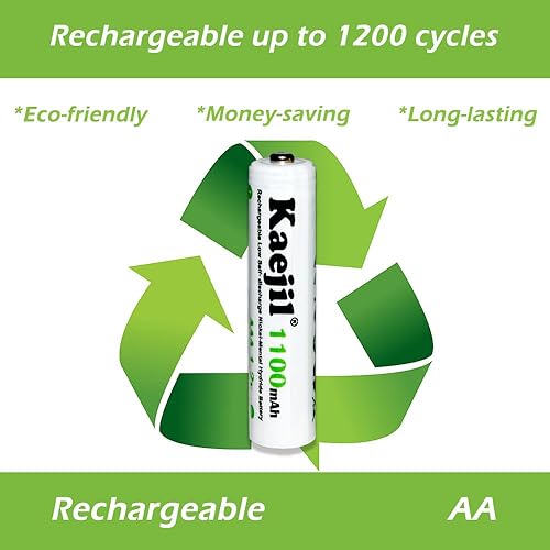Miniatura 2 de kaejil Baterías AAA recargables, paquete de 8 baterías triple A de 1100 mAh, carga previa NiMH baja autodescarga recarga hasta 1200 ciclos..
