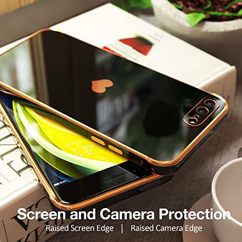 Peetep Iphone 8 Plus Case, Iphone 7 Plus Case For Girls Women,Luxury Slim Electroplate Edge Bumper Case With Full Camera Lens Protection Raised Reinforced Corners Soft Tpu Shockproof Cover,Black #TOP1