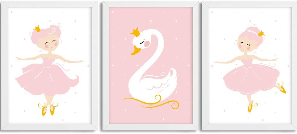Lilcastle Ballet Dancer Decoration | Set of 3 Unframed Nursery Posters for Girls DIN A4 | Two Cute Ballerinas and a Swan in Pink | Wall Art Decor Prints Pictures Bedroom Baby Room Playroom