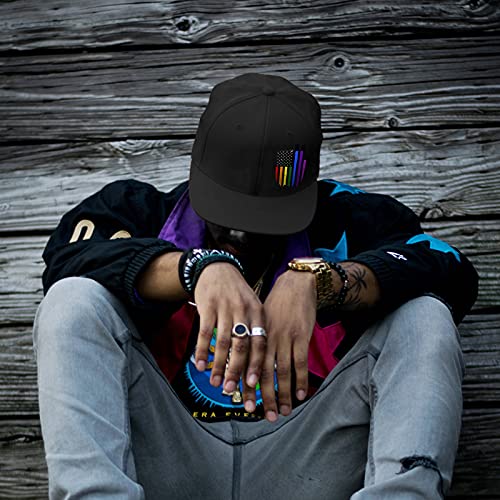 Image of Snapback Hats for Men Flat Bill Black Mens Baseball Cap Brim Snap Back Adjustable