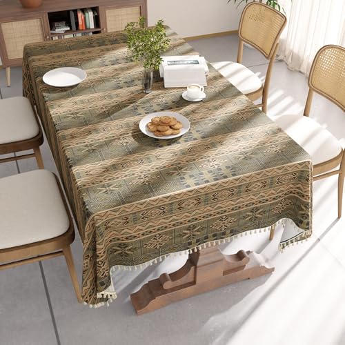 Image of Encasa XO Dining Table Cover Cloth for 6 to 8 Seater with Tassel | Rectangular Size - 140x230 cm (56x91 in) | African Tribal Printed Cotton Table Cover | Made for Everyday Meals & Festive Decor