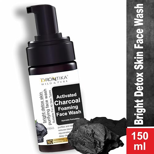Image of Drontika Wild & Pure Charcoal Foaming Face Wash - 100% Natural Deep Cleanser for Acne, Blackheads & Pore Detox - Oil Control, Sulfate-Free Formula - 300ml