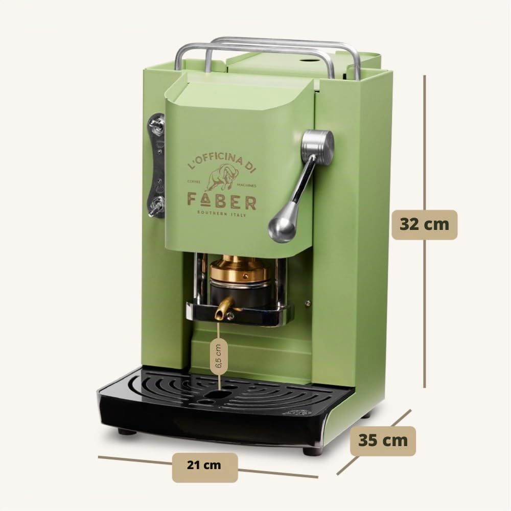 FABER COFFEE MACHINES | Modèle Pro Deluxe | Machine à café à dosettes ese 44mm | Finition Chrome | Pressacialda en laiton (Acid Green)