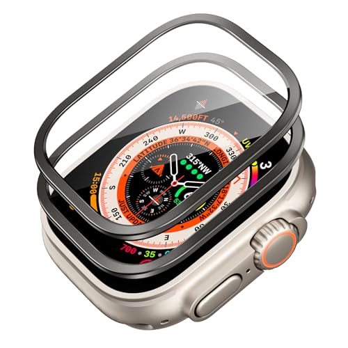ESR Armorite Protector Pantalla para Apple Watch Ultra 2/1 (2024/2023/2022, 49mm), Cristal Templado, Marco de Aluminio, Cobertura Total, Resistente Arañazos, Mantente Original, Negro, 2 Pack
