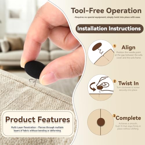 Image of Lunarm Linen Twist Pins 12pcs Upholstery Bedskirt Pins Black Fabric Covered | Fabric Covered Button, Tightly Grip, Multipurpose for Furniture, Sofa,Headliner, Armrest Covers, Slipcovers, Storage Case