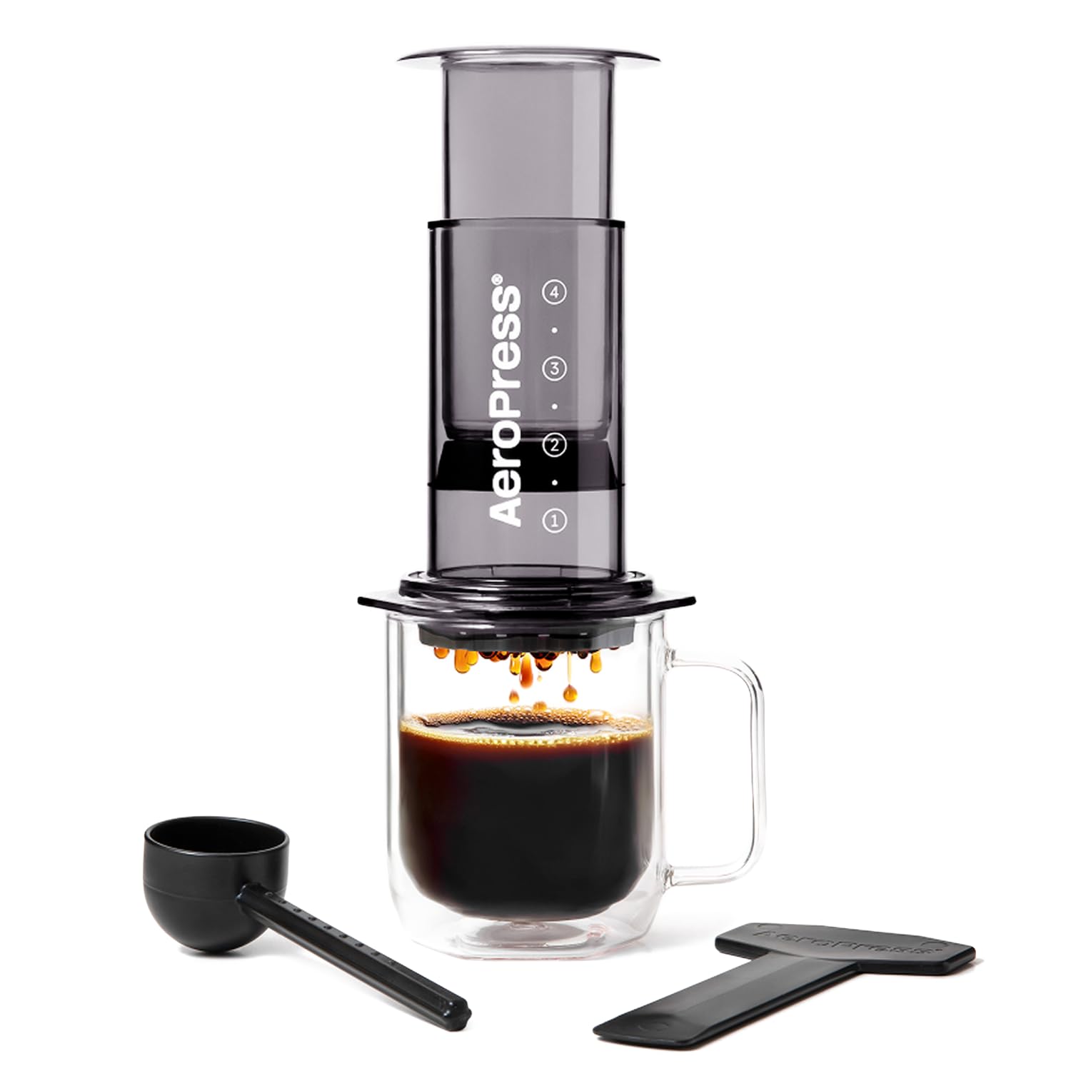 AeroPress Clear Coffee Press – 3 In 1 Brew Method Combines French Press, Pourover, Espresso, Full Bodied Coffee Without Grit or Bitterness, Small Portable Coffee Maker for Camping & Travel, Black