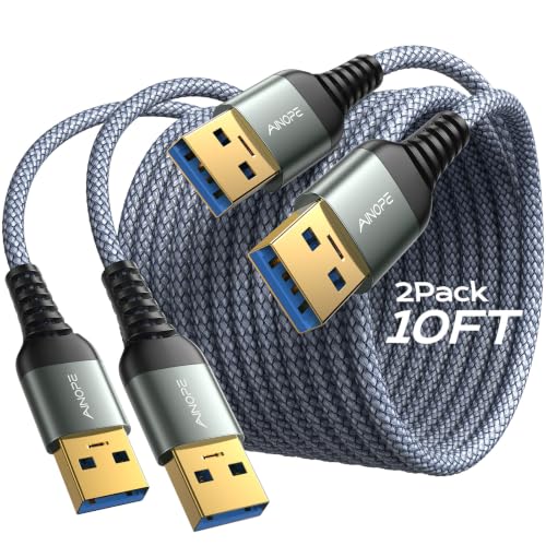 Image of AINOPE USB to USB Cable, 10FT*2Pack USB 3.0 A to A Male to Male Cable [Never Rupture] Double End Type A Cord for Data Transfer, Compatible with Hard Drive Enclosures, Laptop Cooler, KVM, DVD Player