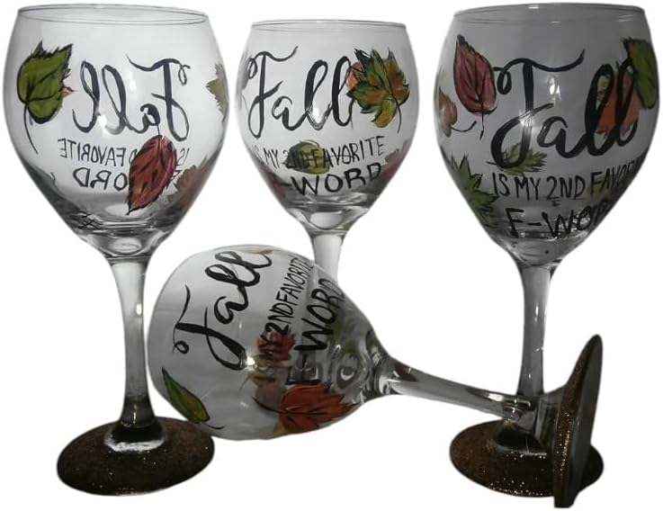 Hand painted Fall is my favorite 2nd F word goblets. set of 4 20 ounce red wine gobblets. usa