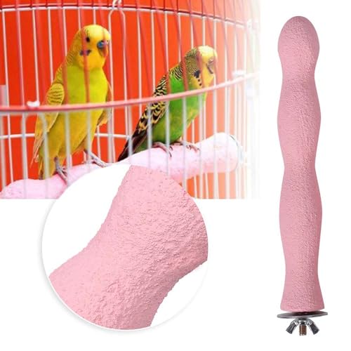 Image of Bird Perch Parrot Stand, Wooden Stick Paw Grinding Rough-surfaced Chew Toy for Birds Parrots Cockatiels Cockatoo Lorikeet Conure Parakee Cage Accessories, 8.7 inch,Pink