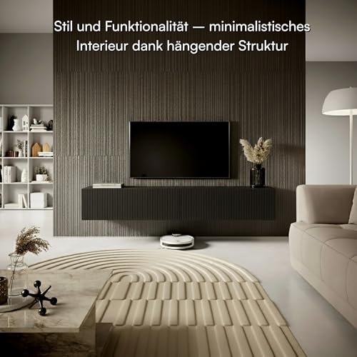 Selsey TV Schrank Board Sideboard Fernsehtisch Fernsehschrank 175 cm Hängend Gefräste Front Schwarz Veldio