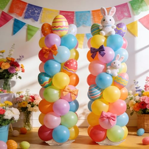 Image of Balloon Column Stand Kit Sets of 2, 80 Inch Adjustable Balloon Stand Balloons Tower Pillar with Reusable Metal Telescopic Structure for Wedding, Birthday, Baby Shower, 2026 graduation decorations