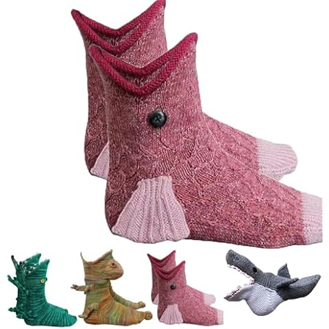 liucocotos Alligator Socks Shark Socks Biting Leg, Croc Socks Women, Non Slip Winter Home Warm Crocodile Floor Socks (Fish) Cover