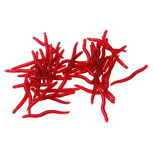 SODIAL(R) 50Pcs 3,5 cm Simulacion Lombrices Gusanos Cebo Artificial Supera Cebos Suaves de Pesca Realista Olor de Peces Rojo