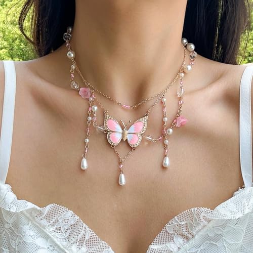 Fairy Tassel Butterfly Choker - Colorful Pendant Necklace, Elegant Bohemian Costume Jewelry for Women2