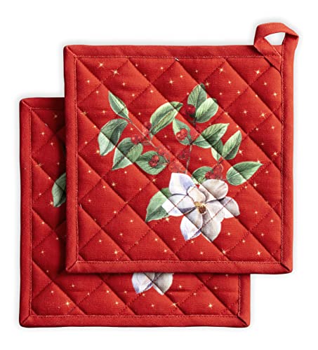 Maison d' Hermine Noel - Juego de 2 agarraderas de algodón (100% algodón, para barbacoa, para hornear, microondas, barbacoas, Acción de Gracias, Navidad (20 cm x 20 cm) Cover