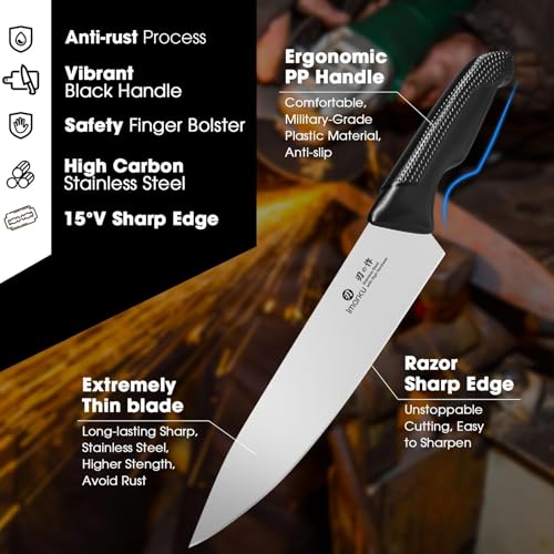Image of imarku Knife Set with Block, Sharp Knives Set with Built-in Sharpener, Stainless Steel Kitchen Knife Sets with Non-Slip Ergonomic Handle, Dishwasher Safe, 14 PCS Professional Knife Set for Gift, Black