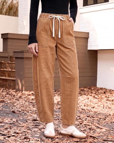 GRAPENT Jeans for Women Baggy Barrel Elastic Waist Stretchy Denim Pants - image 5