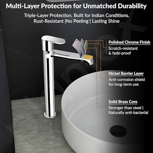 Image of Plantex Pure Brass High Neck Pillar Cocke /Tall Body Pillar Cock for Basin with Teflon Tape /Tap for Wash Basin with 7 Year Warranty - (Alpha, Chrome)