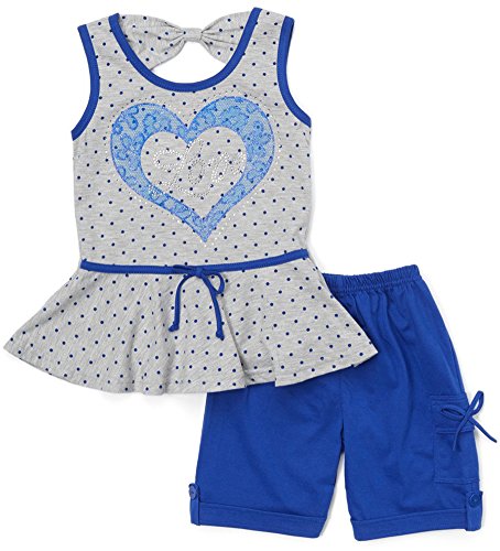 Image of ToBeInStyle Girl's Two Piece Summer Set Cute Tee Top and Matching Shorts Adorable Outfit