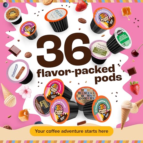 Crazy Cups Flavored Coffee Pods Variety Pack for Keurig K Cups Brewers, Assorted Flavored Coffee Sampler, 36 Count(Pack of 1)