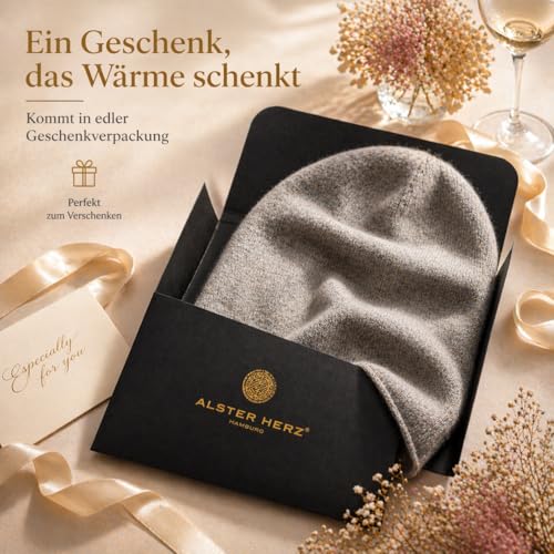 Alster Herz Kaschmir Mütze Damen – weiche Beanie Strickmütze Herren aus Kaschmir, warme Wintermütze, Geschenk zu Geburtstag & Weihnachten (DE/NL/SE/PL, Alphanumerisch, Einheitsgröße, Kamel) – Bild 7