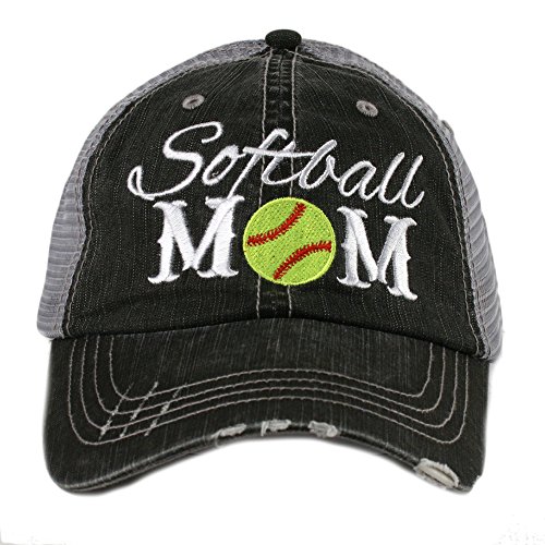 KATYDID Softball Mom Baseball Cap - Trucker Hat for Women - Stylish Cute Sports Hat (Softball Mom â€“ Big Lettering) Gray