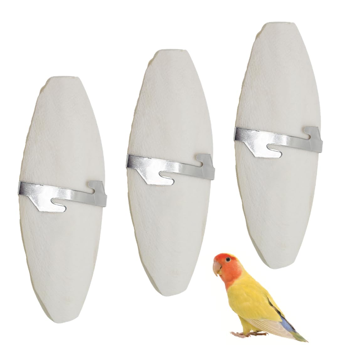 3 PCS Osso di Seppia,Osso di Seppia per Pappagalli,Osso di Seppia per Tartarughe,Osso di Seppia per Uccelli,Osso di Seppia Naturale,con 3 Supporti in Metallo 11-13cm